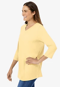 Woman Within Women's Perfect Three-Quarter Sleeve V-Neck Tee