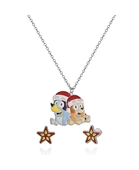 Bluey & Bingo Holiday Necklace & Star Stud Earrings Set - Festive Jewelry for Kids