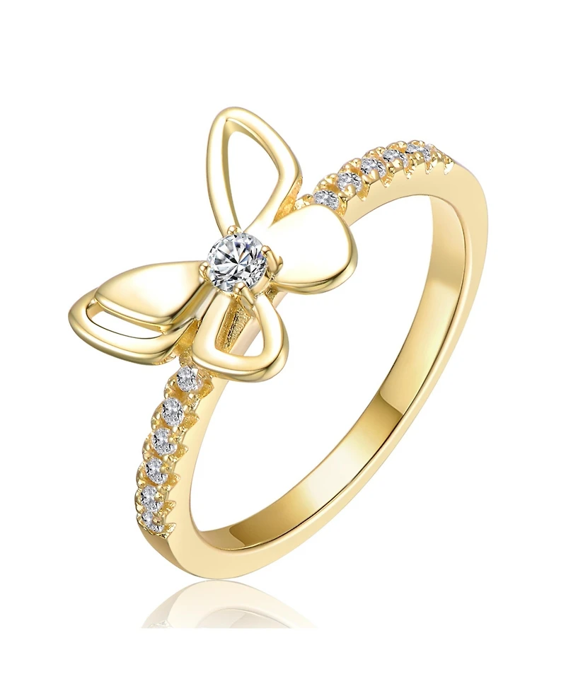 Rachel Glauber 14K Gold Plated with Clear Cubic Zirconia Butterfly Design Statement Ring