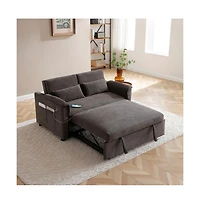 Maison Boucle 55" Velvet Loveseat Sofa Bed with Usb Ports, Adjustable Backrest & Pull-Out Sleeper Storage Pockets Pillows-Maison