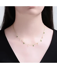 Rachel Glauber 14K Gold Plated with Mother of Pearl and Green Cubic Zirconia Station Necklace