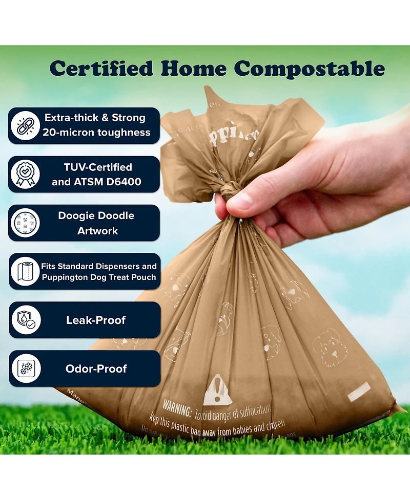 Puppington Compostable Dog Poop Bags, 180 Bags, Latte Beige