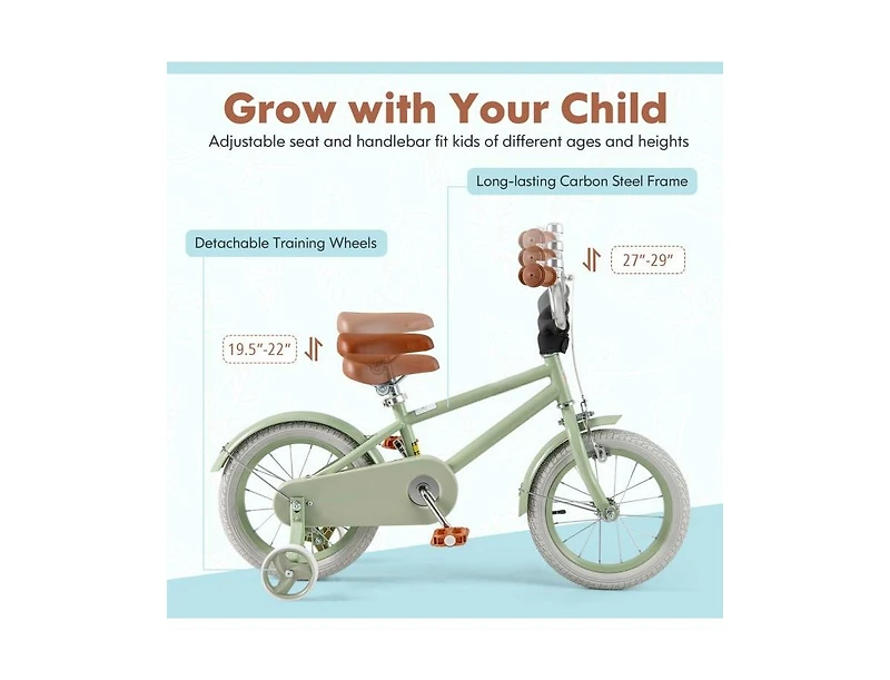14-Inch Kids Bike with Adjustable Handlebar & Saddle – Green