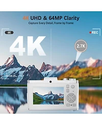 64MP Digital Camera with 4K Video, 16X Zoom, Flip Screen, Autofocus, Type-c Charging, and 32GB Card