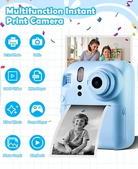 2-in-1 Instant and Digital Kids Camera with Hd Video, 16X Zoom, Printing, Games, and Accessories