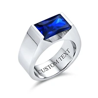 Bling Jewelry 4CTW Blue Emerald Cut Cz Statement Ring Stainless Steel – Modern Geometric Design