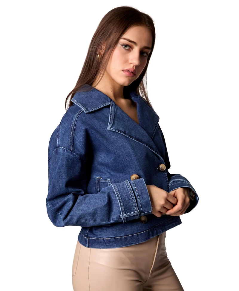 Blue Revival Women's Cropped Denim Double-Breasted Trench Jacket