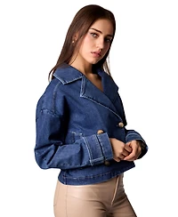Blue Revival Women's Cropped Denim Double-Breasted Trench Jacket