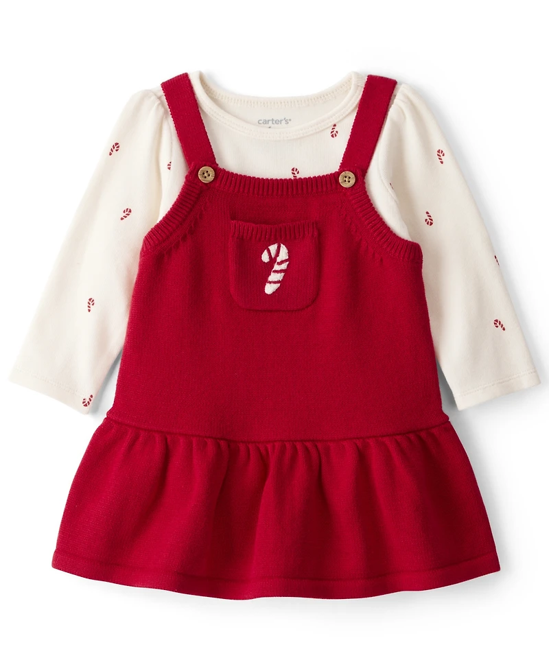 Carter's Baby Girls 2-Piece Candy Cane Print Long-Sleeve Bodysuit & Dress Set