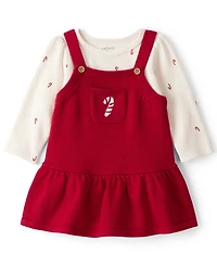 Carter's Baby Girls 2-Piece Candy Cane Print Long-Sleeve Bodysuit & Dress Set
