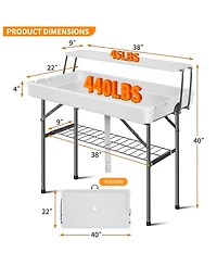 2-Tier Outdoor Portable Folding Ice Cooler Table with Removable Matching Skirt and Shelf