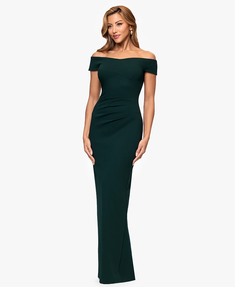 Xscape Women's Off The Shoulder Back Slit Dress