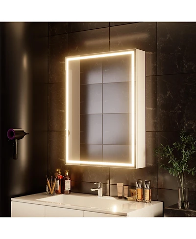 Hauschen Home 32x24 inch Led Lighted Medicine Cabinet with Mirror, Moisture-Resistant Wood, Stepless Dimmable, 3000K/5500K, Defogger, Adjustable Shelf