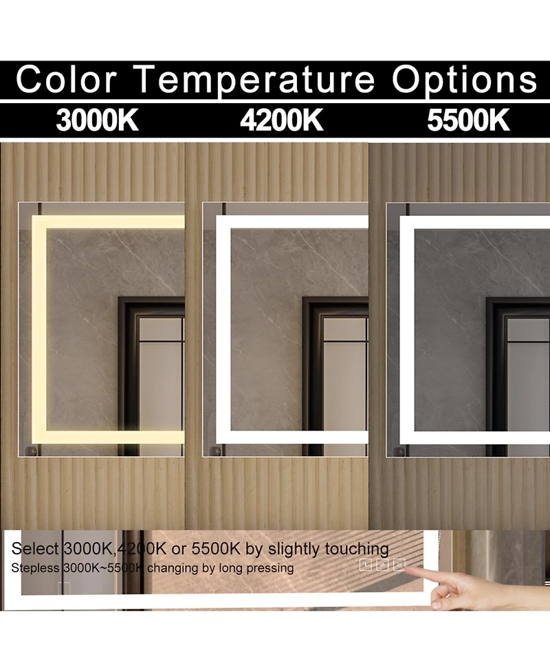 Hauschen Home x inch Led Lighted Bathroom Mirror, Wall Mounted Dimmable Makeup Vanity Mirror, Tempered Glass Anti-Fog Mirror