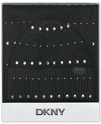 Dkny Women's 2-Piece Studded Beanie and Scarf Set