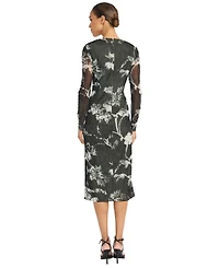 Maggy London Women's Long Sleeve Printed Midi Dress
