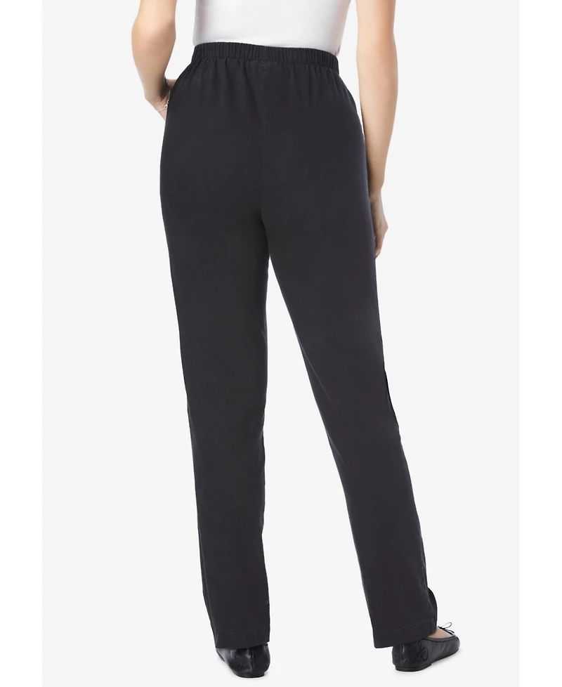 Woman Within Women's Straight Leg Fineline Pull-On Stretch Denim Jeans