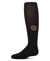 Memoi Girls Ribbed Cotton Rich Embroidered Crest Sweater Tights