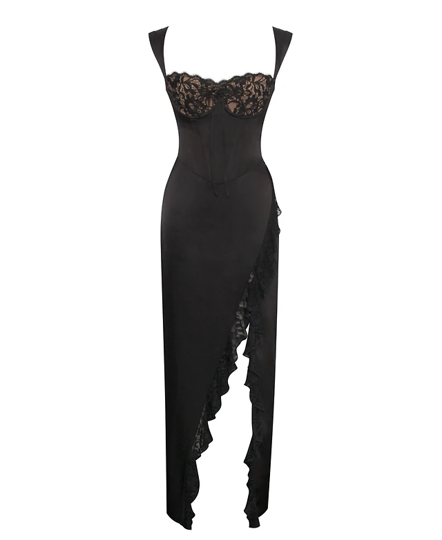 knee length dresses for ladies Miss Circle Shelby Black Vegan Leather with Lace Mini Dress M main image 1