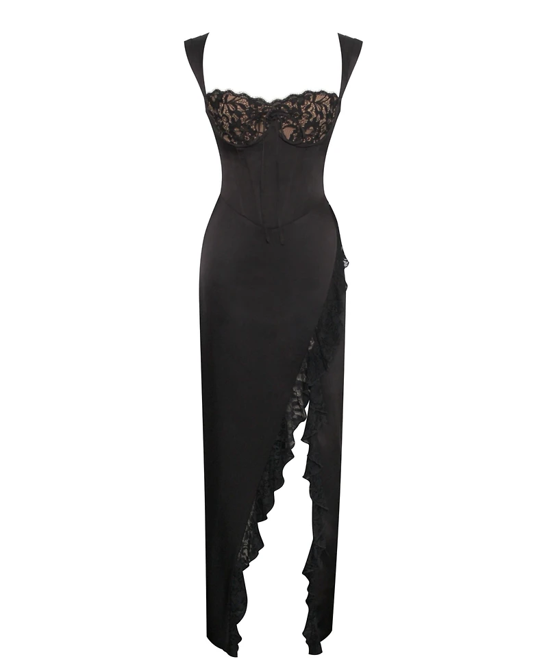 Miss Circle Women's Freddie Black Lace Satin Maxi Corset Dress