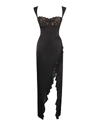 Miss Circle Women's Freddie Black Lace Satin Maxi Corset Dress