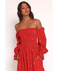 Petal and Pup Women's Domenica Shirred Long Sleeve Midi Dress - Red Floral Bandana