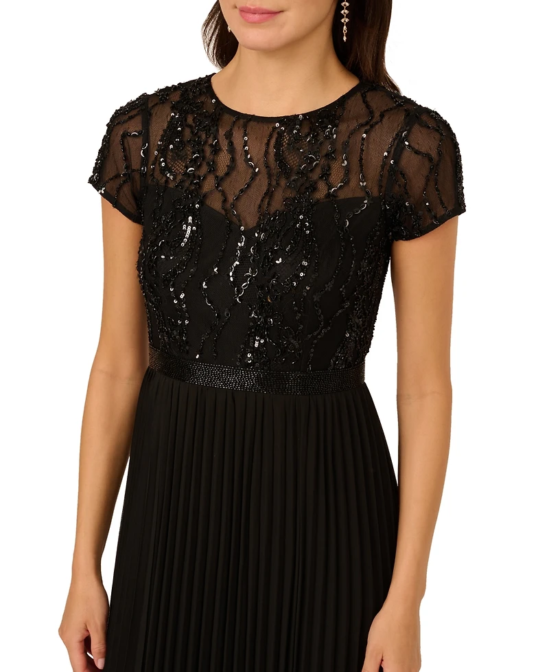 Adrianna Papell Petite Beaded Pleated Dress