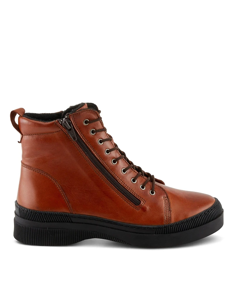Spring Step Hoylein Leather Combat-Style Boot with Double Zippers and Removable Insole