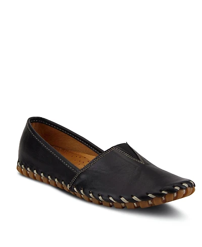 Spring Step Kathaleta Leather Slip-On Comfort Flats with V-Elastic Notch, Arch Support & Removable Insole