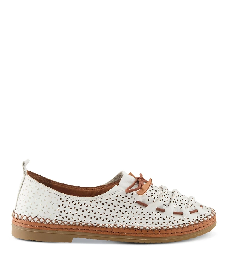 Spring Step Berna-perf Leather Perforated Slip-On Flats with Elastic Laces