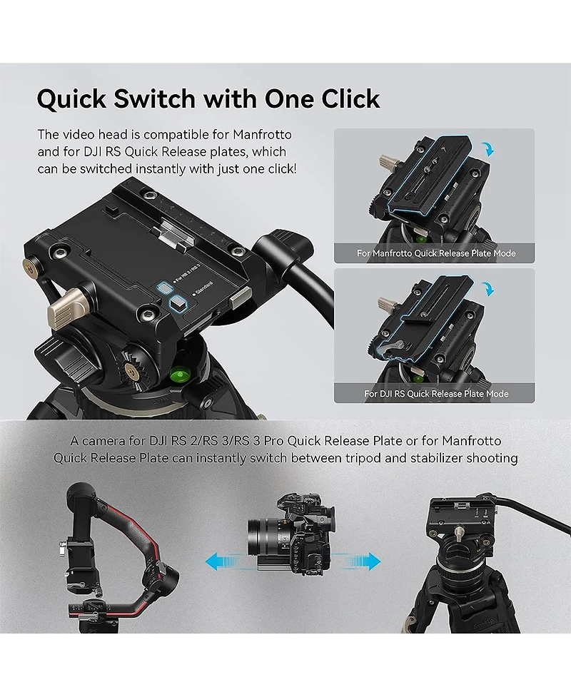 SmallRig FreeBlazer Ad-100 3-Section Heavy-Duty Carbon Fiber Tripod with Video Head
