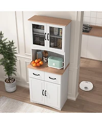 Casainc Wooden Kitchen Pantry Cabinet with Glass Doors and Storage Drawer