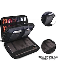 Bubm Dark Blue Electronics Organizer Bag - Medium Double Layer Travel Case for Cables, Usb Drives, Chargers, iPad Mini Accessories