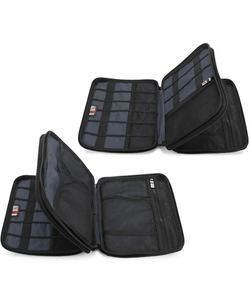Bubm Gray Electronics Organizer - Medium Double Layer Travel Storage Bag for iPad Mini, Cables, Usb Drives, Chargers & Tech Accessories