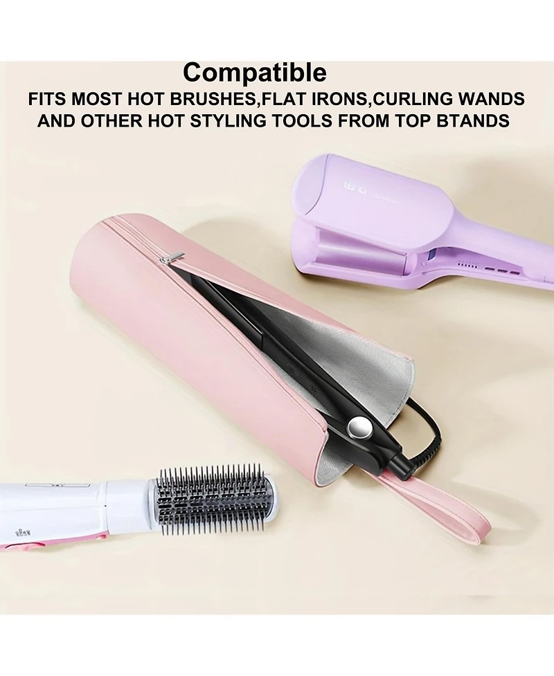 Bubm Pink Heat Resistant Hair Tool Organizer - 11.4”x3.5”x2.8” Travel Pouch for Curling Irons, Flat Irons & Straighteners