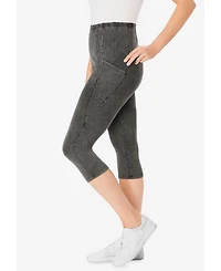 Woman Within Plus Stretch-Cotton Knit Pull-On Pocket Capri Leggings