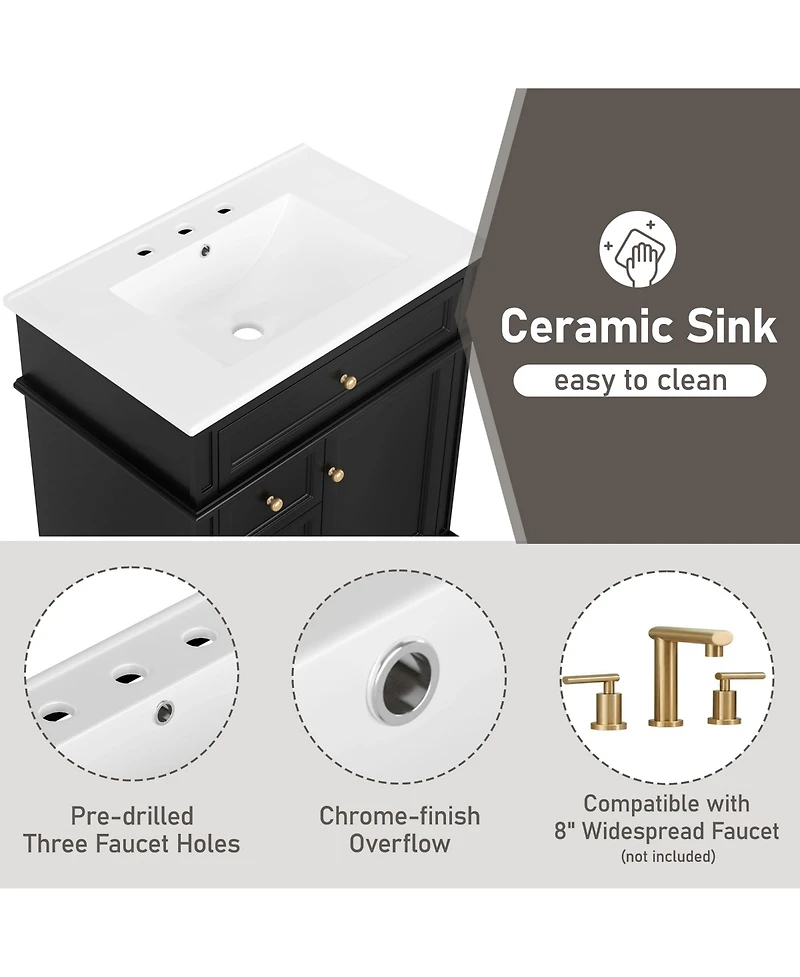 Slickblue Bathroom Vanity with Sink Soft Closing Door Tip-Out Drawer and Three Drawers