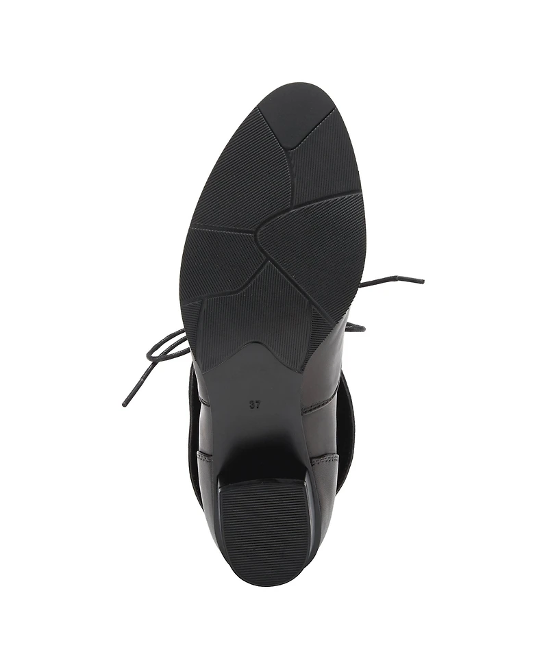 Spring Step Galil Polished Leather Lace-Up Bootie with Fold-Over Cuff and Stacked Heel