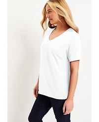 June + Vie Women's Plus Short-Sleeve V-Neck One Only Tee