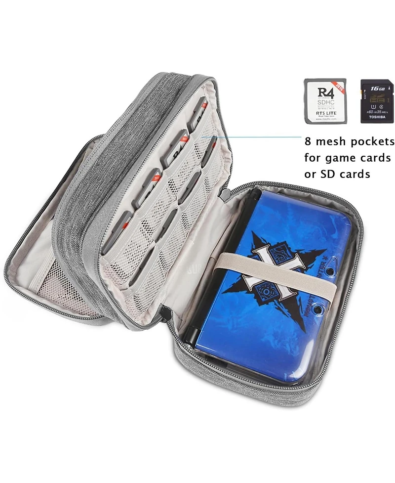Bubm Gray Travel Case for Nintendo 3DS/3DS Xl/New 2DS Xl - Double Compartment Protective Carrying Bag with Accessory Storage