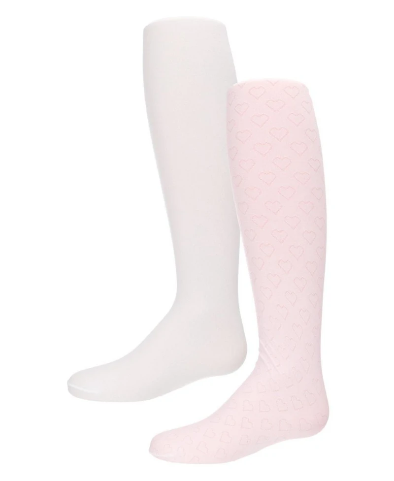 Memoi Girls' 2 Pair Pack Nylon Heart Tights