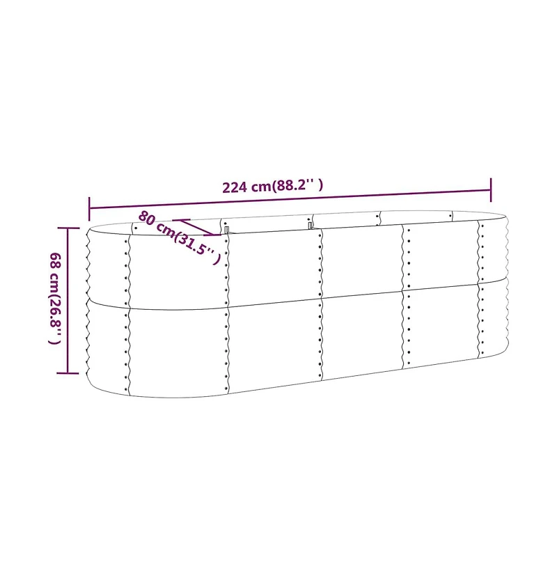 Garden Raised Bed Grey Powder-coated steel Large Durable