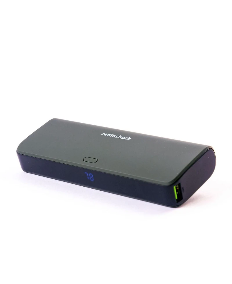 RadioShack Portable Slim Charger 20,000 mAh 74 Wh Gray With Led Display On Charge Level Usb A and Usb C Out QC3.0 and Usb C In Black 2309278