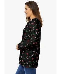 Woman Within Plus Perfect Printed Long-Sleeve Crewneck Tee