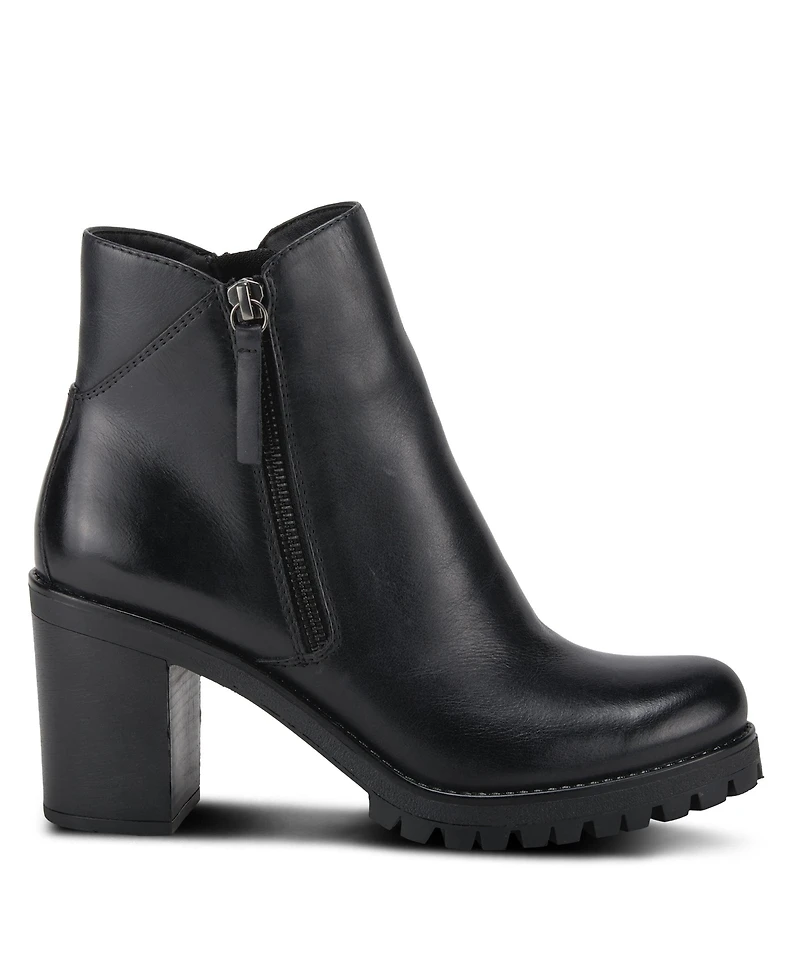 Azura Spring Step Dealey Leather Booties with Double Zippers and Lug Platform Sole
