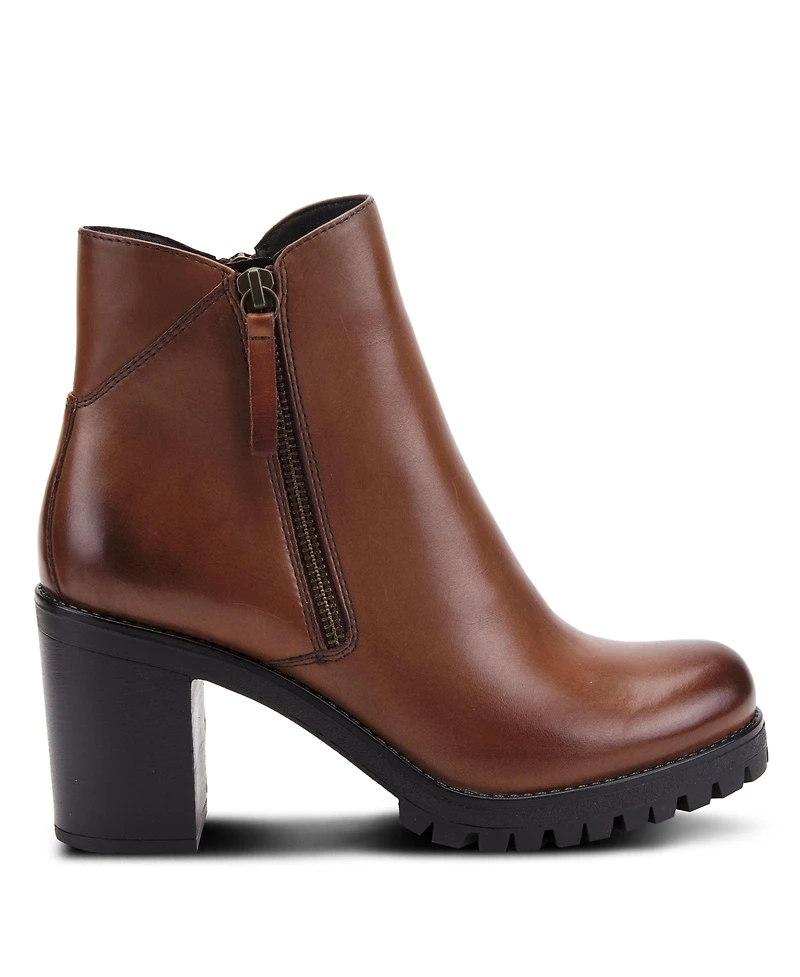 Azura Spring Step Dealey Leather Booties with Double Zippers and Lug Platform Sole