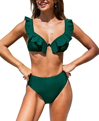 Cupshe Women's Sweetheart Neck Underwire Ruffle Bikini Sets