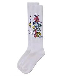 Memoi Big Girls Ribbed Cotton Blend "Graffiti Music" Knee Sock