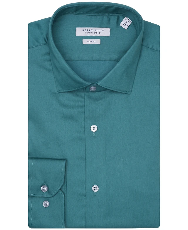 perry ellis portfolio slim fit dress shirt Perry Ellis Men's Slim Fit Total Stretch Shirt in Skylight/blue, Size Medium, 100% Polyester, Solid Short Sleeves