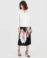 Anne Klein Women's V-Neck Button-Front Blouse